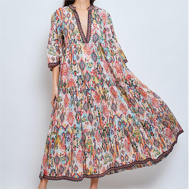 Attractive 3/4 Sleeve Print Midi Dress