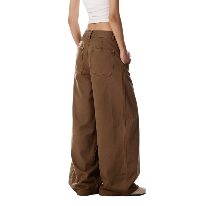 REINAREA | Fall 2026 New Arrival Women's Vintage Brown Wide Leg Cargo Pants | High Waisted Pleated Barrel Leg Relaxed Fit Casual Trousers for Streetwear Daily Wear