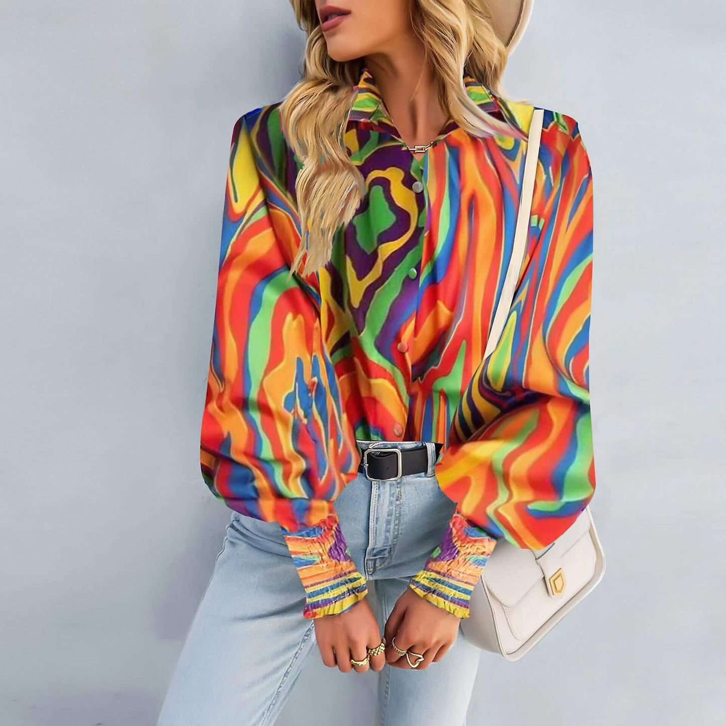 Printed Lapel Lantern Long Sleeve Shirt