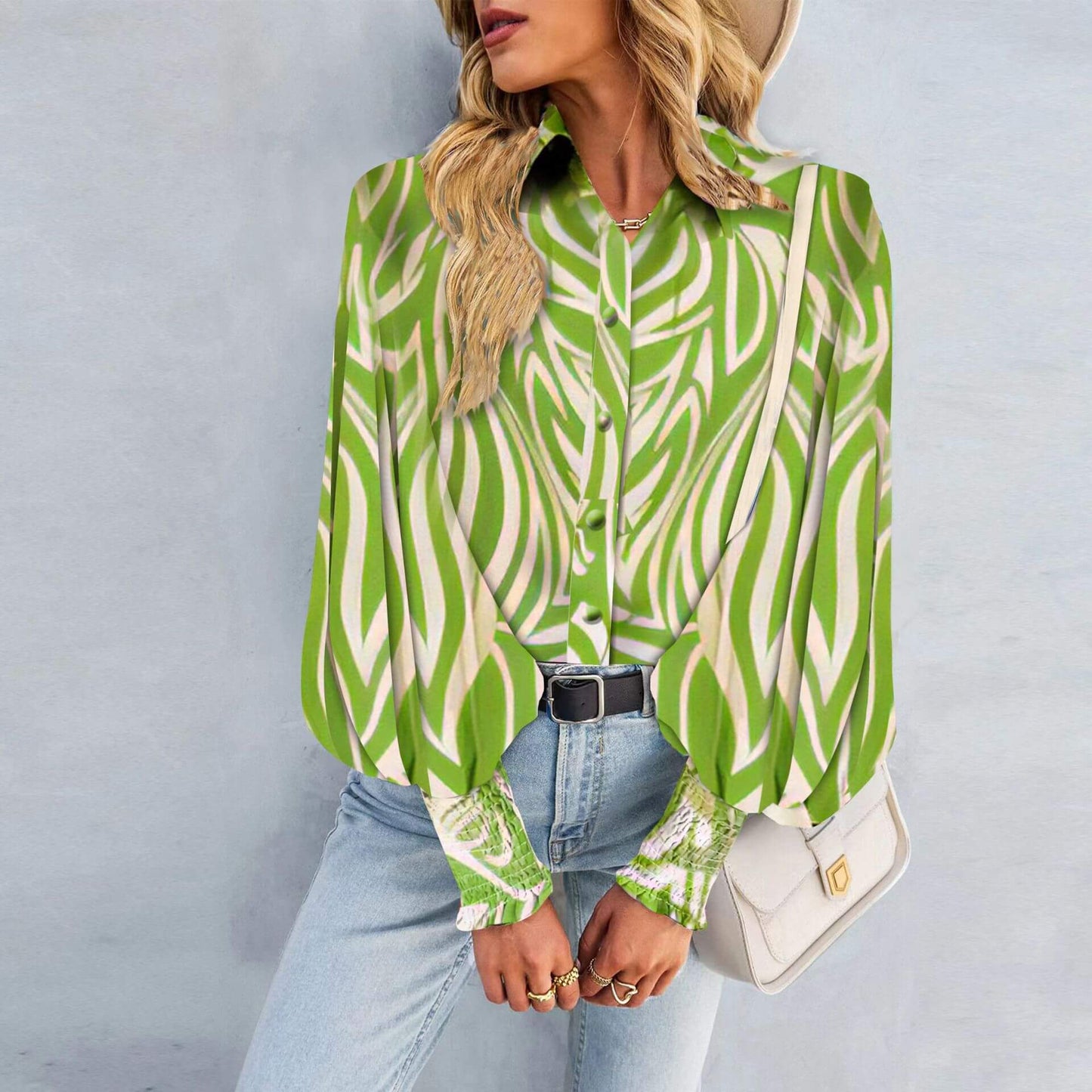 Printed Lapel Lantern Long Sleeve Shirt