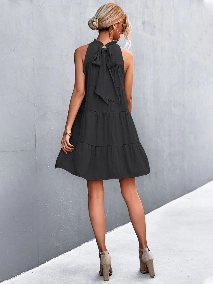 Cool Plain Sleeveless Black Mini Dress