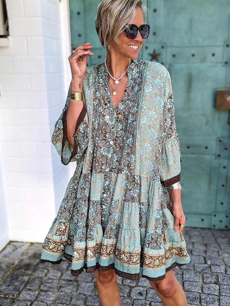 Fresh Print Green Mini Dress