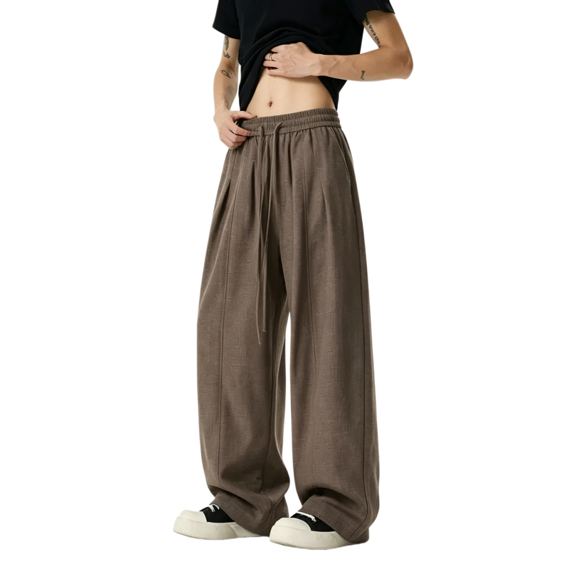 REINAREA | Men's Linen-Like Wide Leg Pants | Summer Lightweight Drapey Straight Leg Casual Trousers