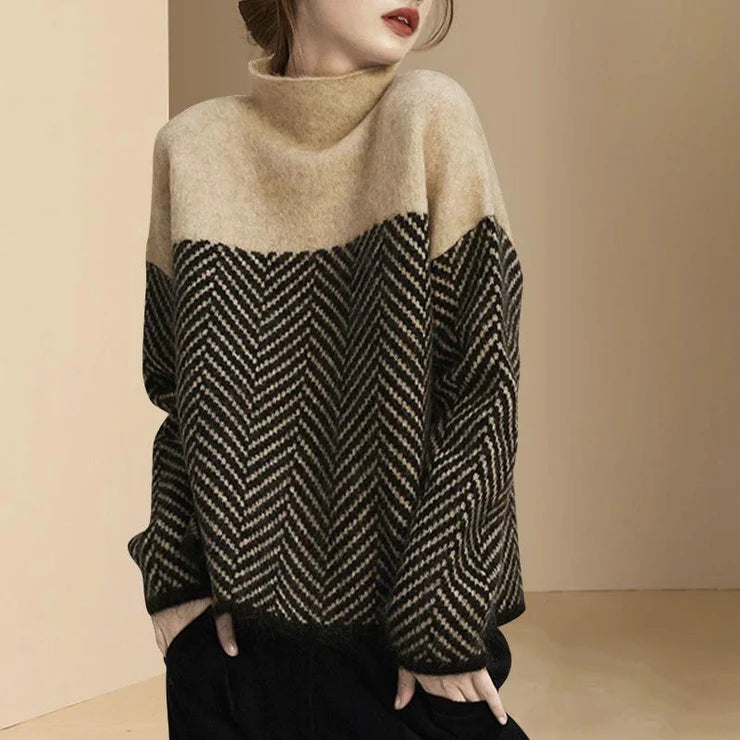 Apricot Chevron High Neck Sweater