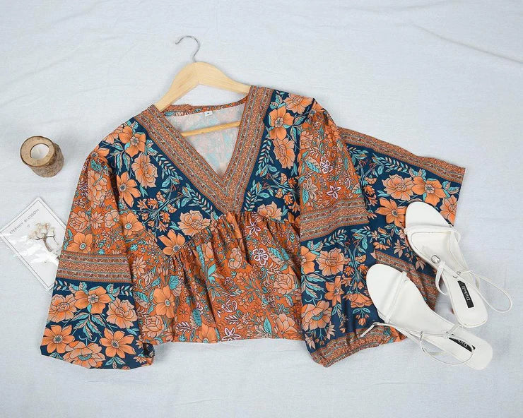 Lady Floral Vintage Long Sleeve Hippie Ruffles Bohemian Dress
