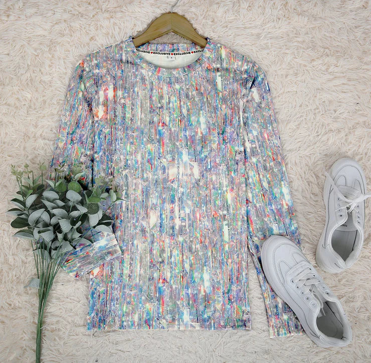 Raining Sparkle Print Long Sleeve Top