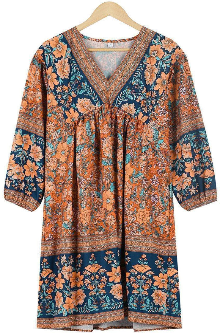 Lady Floral Vintage Long Sleeve Hippie Ruffles Bohemian Dress