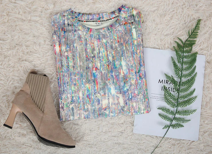 Raining Sparkle Print Long Sleeve Top