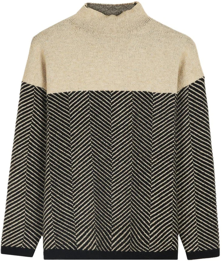 Apricot Chevron High Neck Sweater
