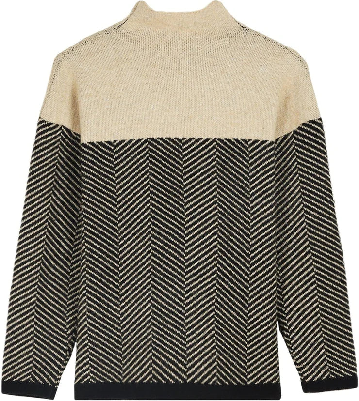 Apricot Chevron High Neck Sweater