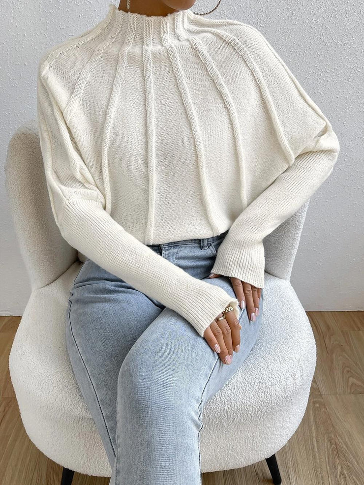 Cream White Reverse Seam Dolman Sleeve Sweater
