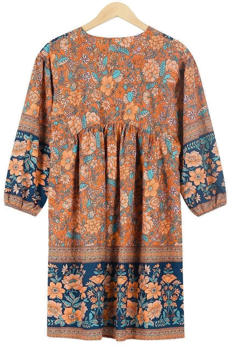 Lady Floral Vintage Long Sleeve Hippie Ruffles Bohemian Dress