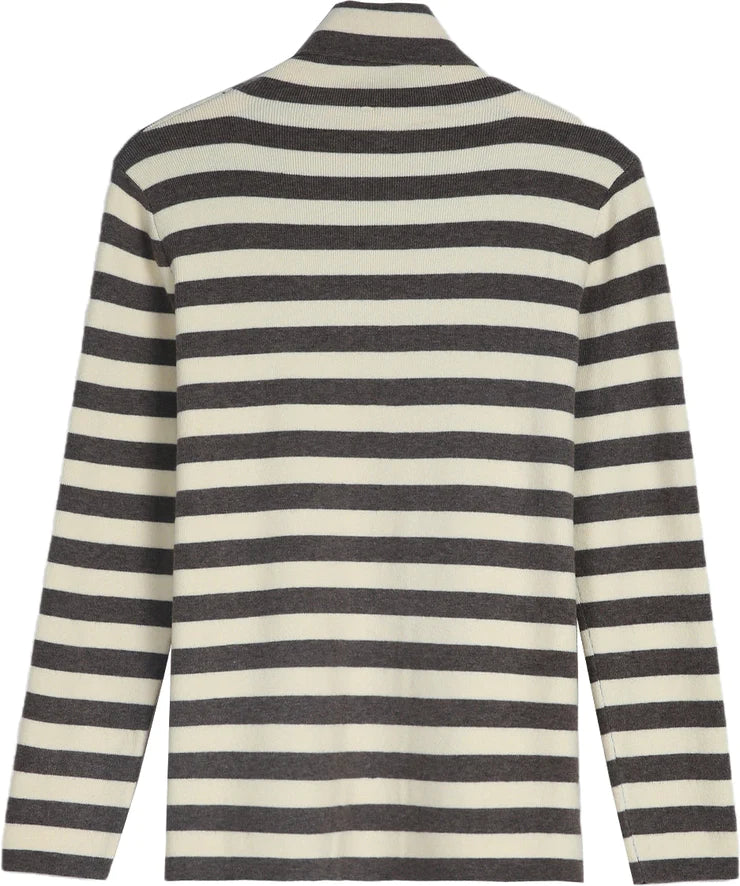 Neutral and Coffee Horizontal Striped Turtleneck Sweater