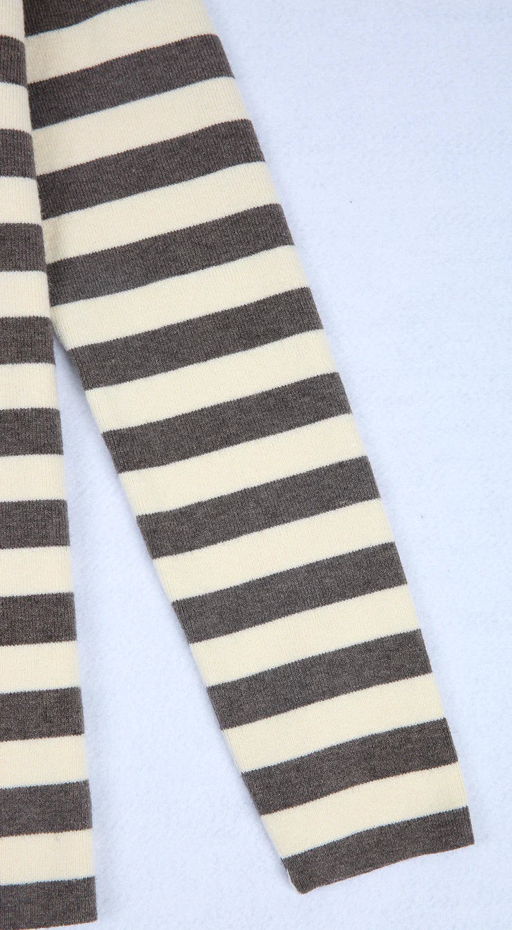 Neutral and Coffee Horizontal Striped Turtleneck Sweater