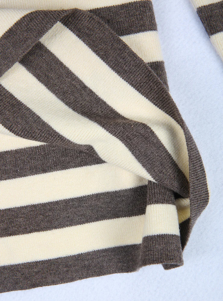 Neutral and Coffee Horizontal Striped Turtleneck Sweater