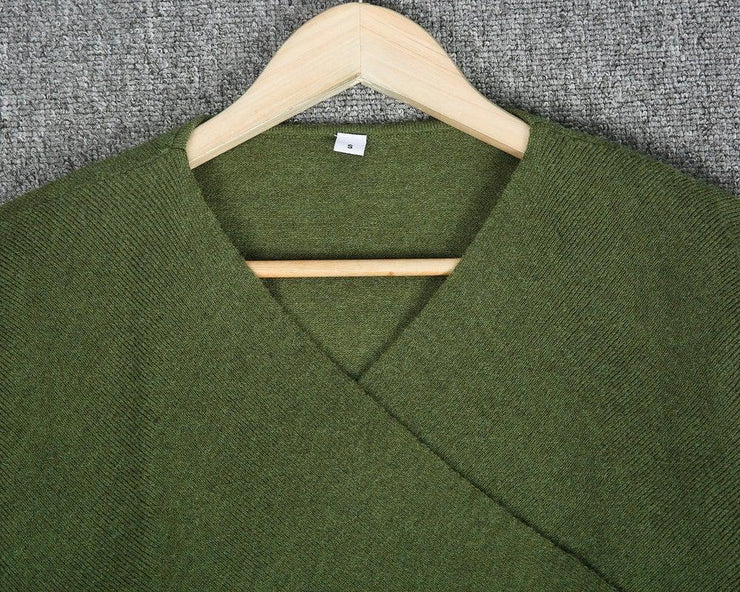 Olive Plunging V-Neck Sexy Sweater