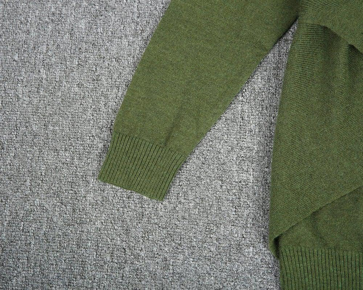 Olive Plunging V-Neck Sexy Sweater