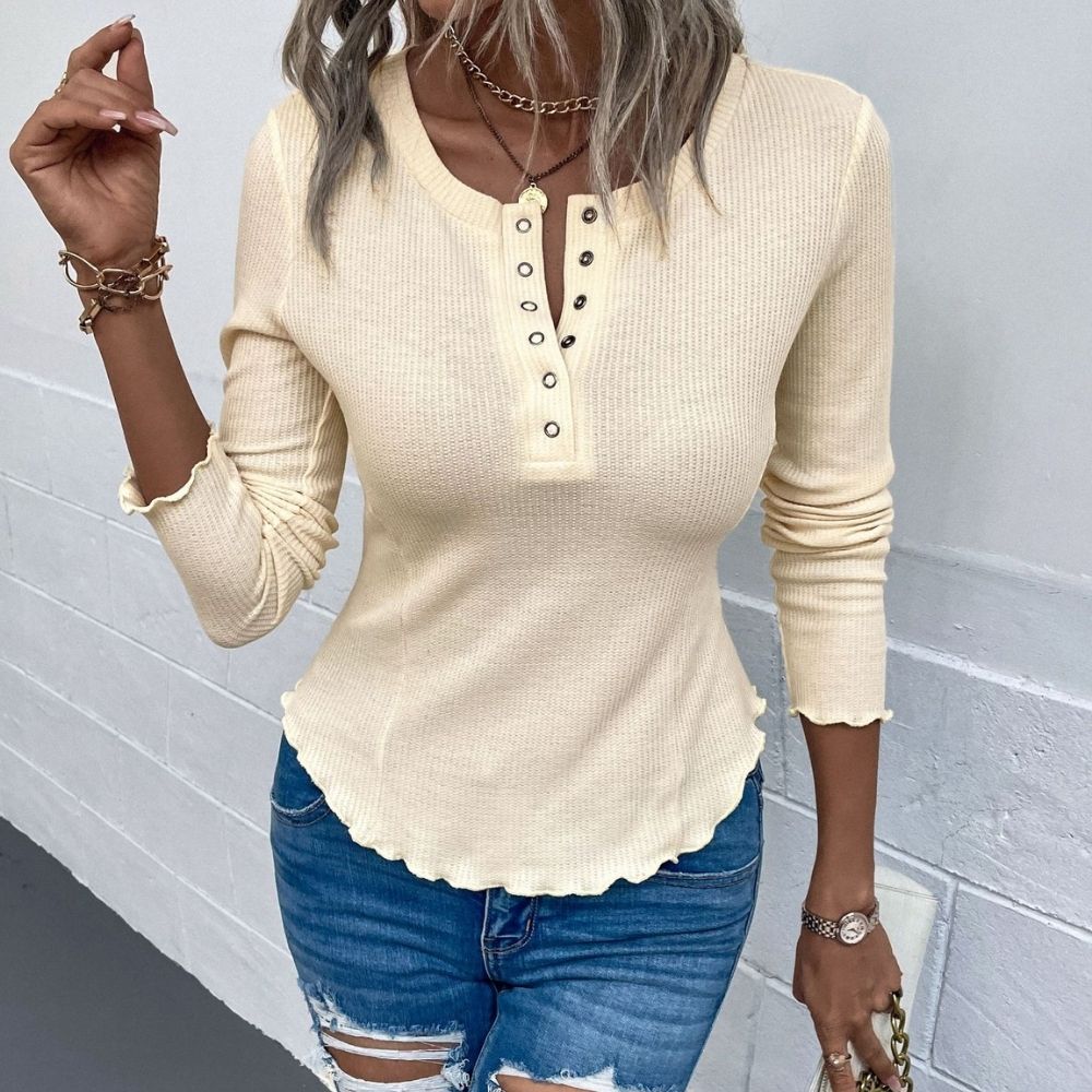Snap Round Neck Top