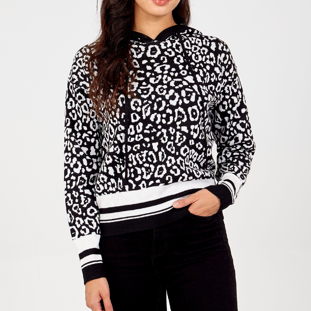 Animal Print Long Sleeve Casual Pullover Hoodie