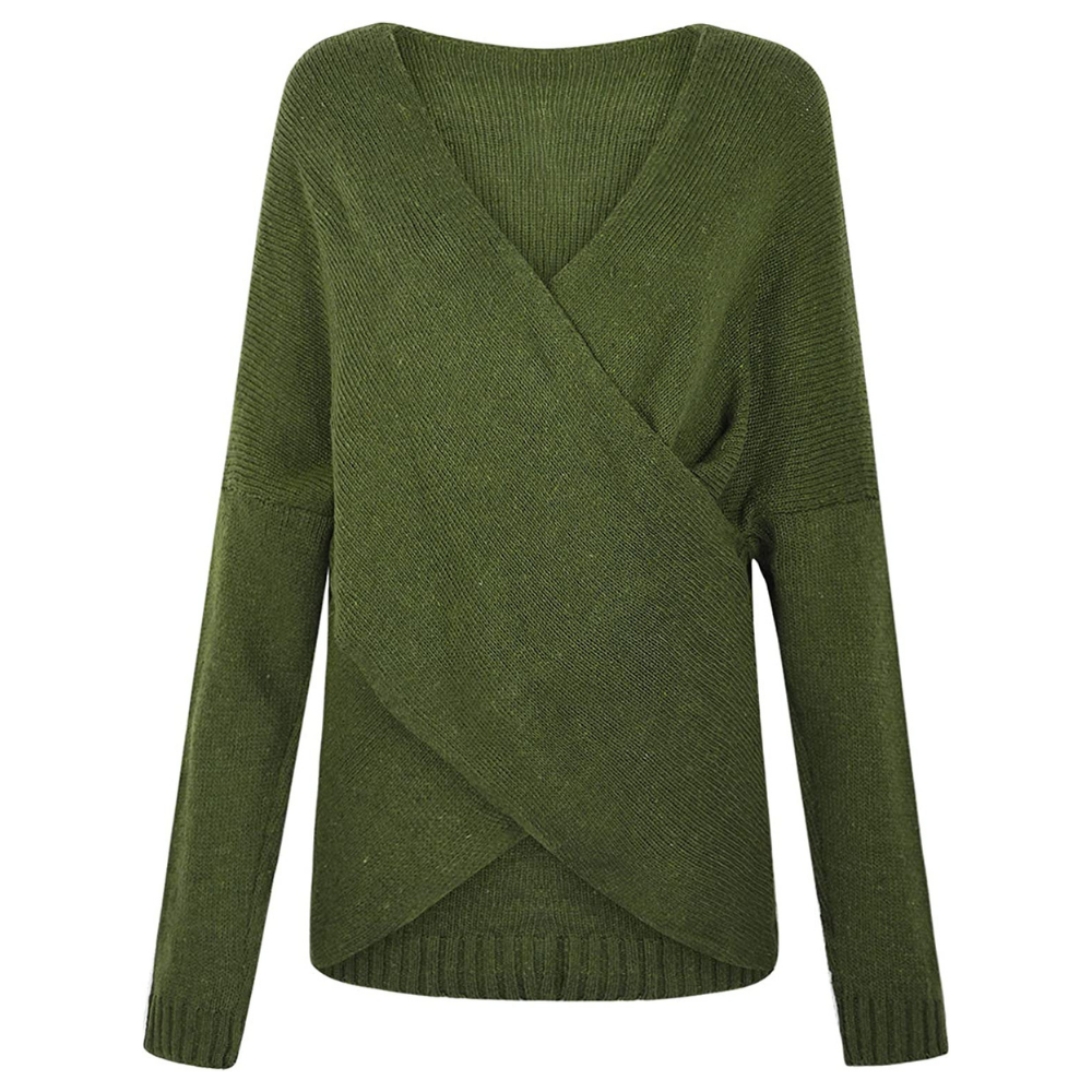Olive Plunging V-Neck Sexy Sweater