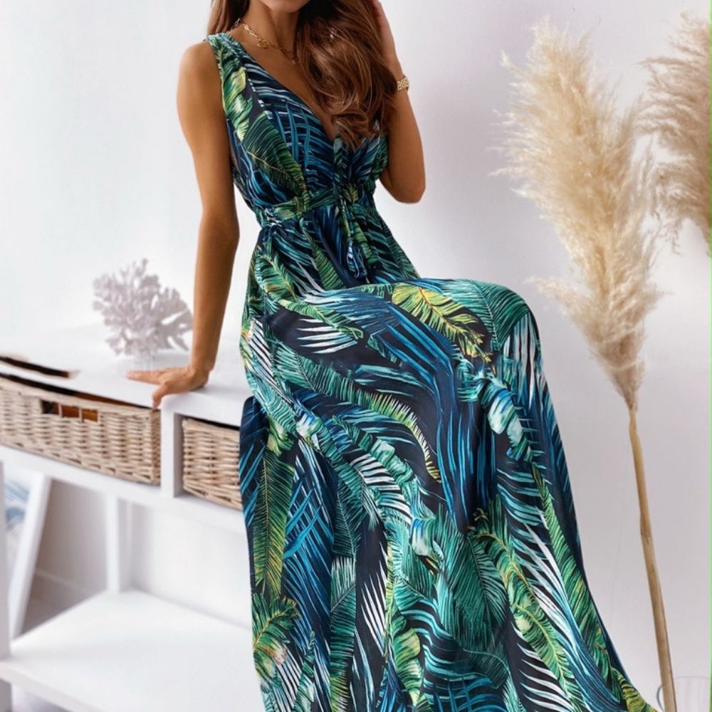 Beach Floral Print Halter Strap Sundress