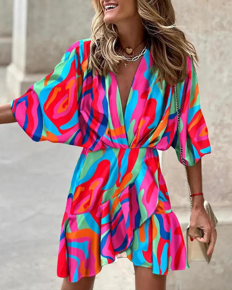 Bright Stripe Print Asymmetrical Mini Dress