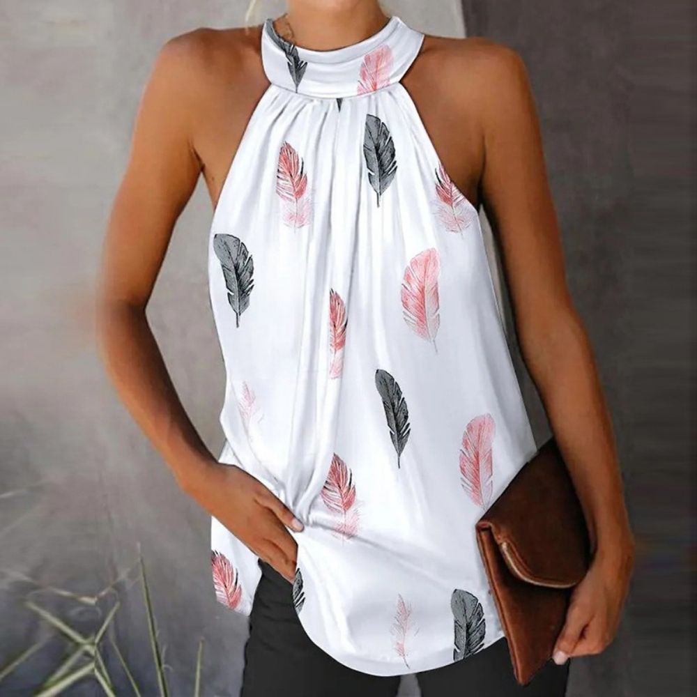 Fashion Feather Print Halter Tank Top