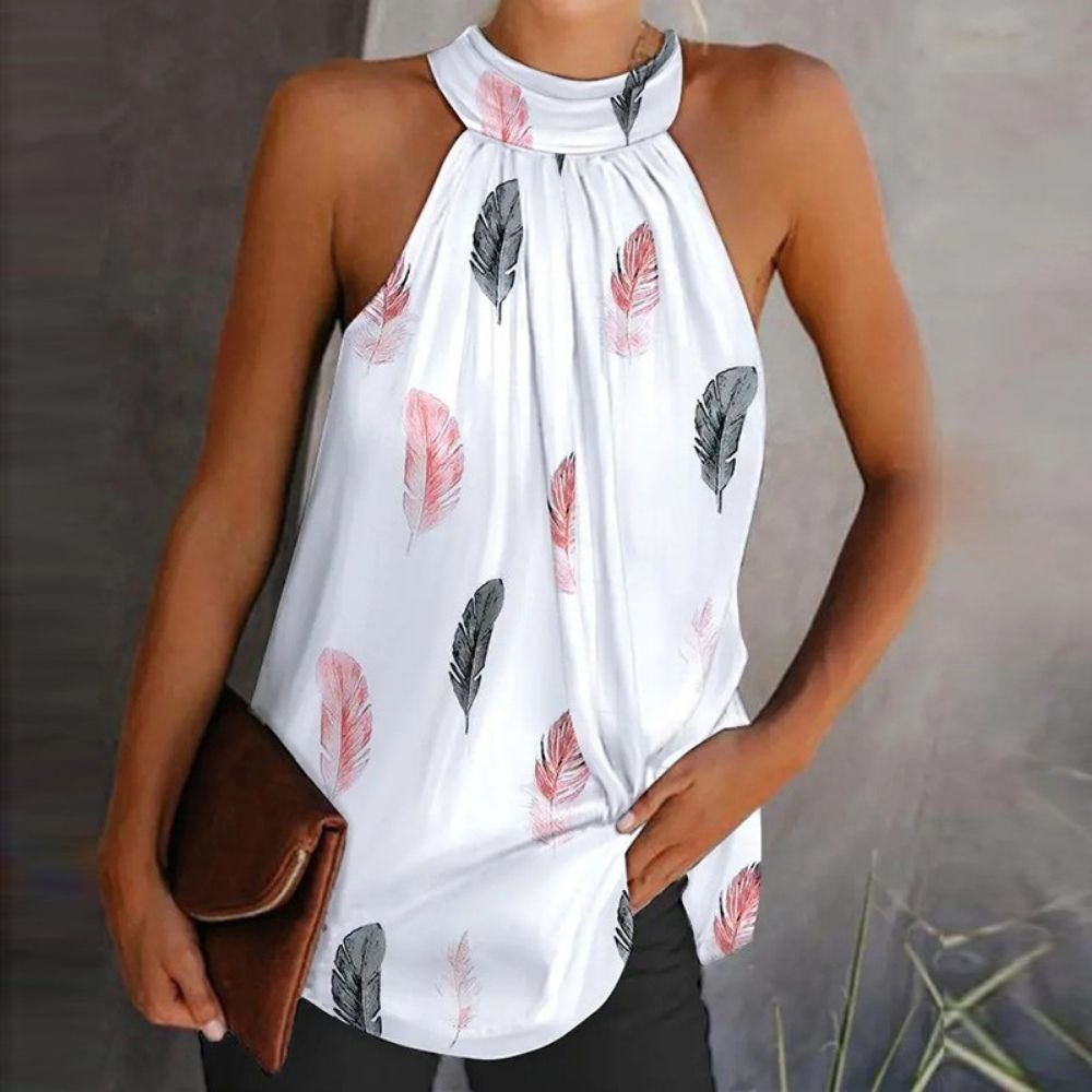 Fashion Feather Print Halter Tank Top