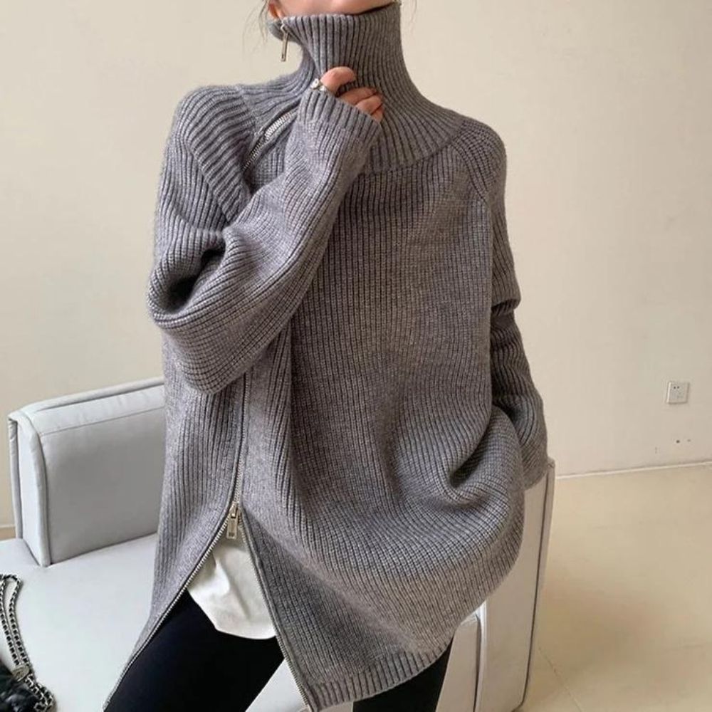 Grey Plain High Neck Sweater