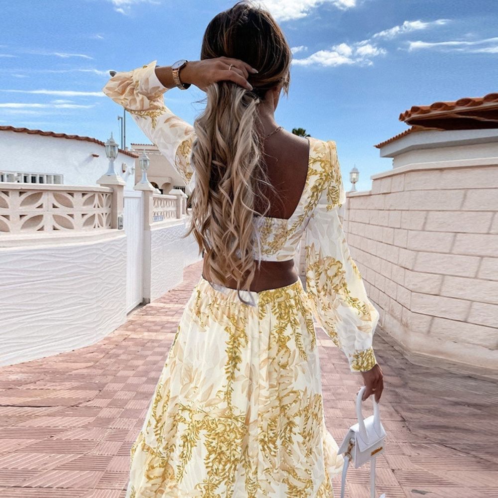 Boho Print Long Backless Dress