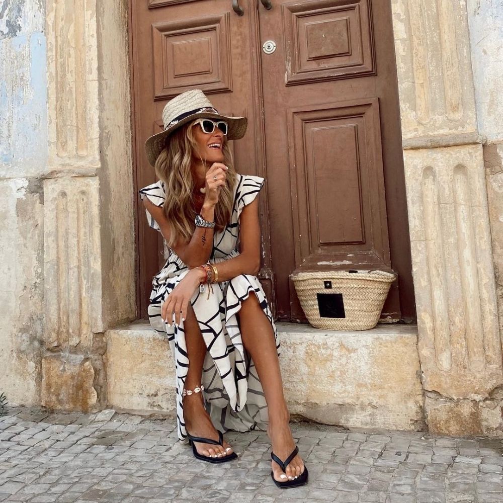 Vintage Short Sleeve Print Maxi Dress