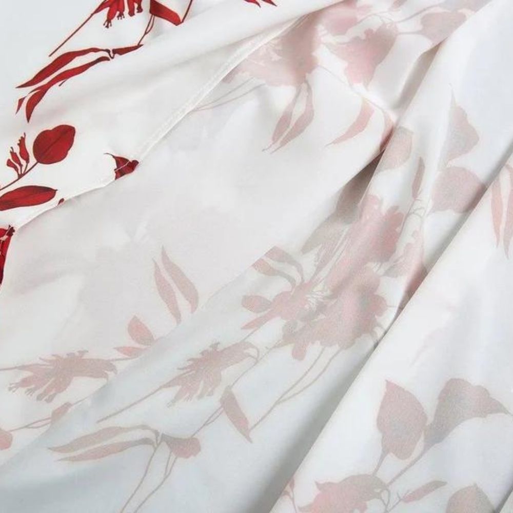 Romantic Red Flower Asymmetrical Keyhole Maxi Dress