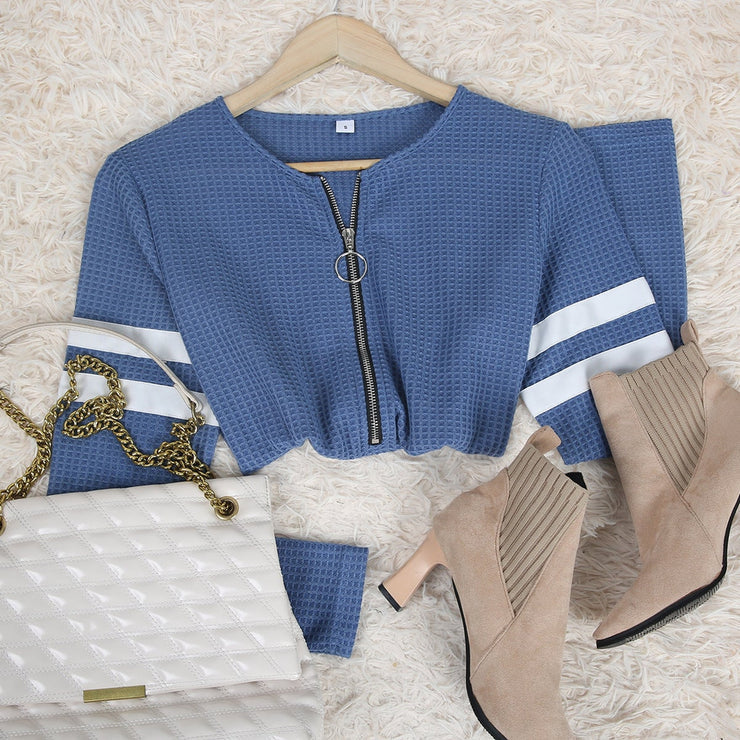 Simple Color Block Print Long Sleeve Top