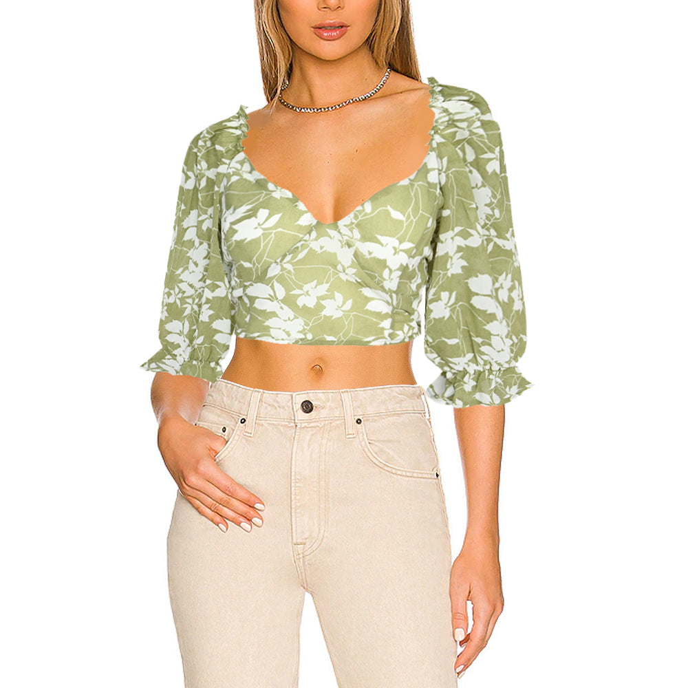Hollowing Out Slim Fit Ruffle Top