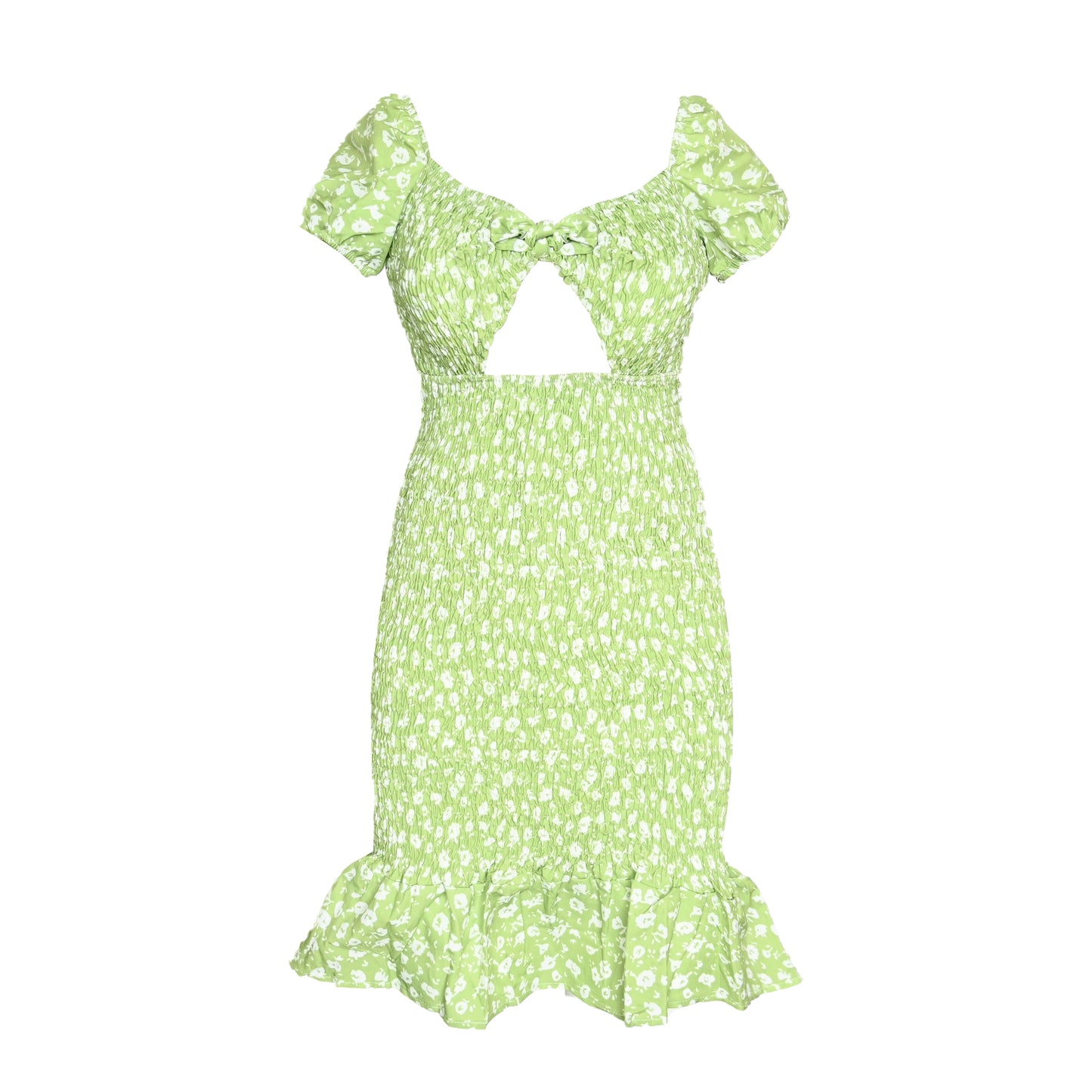 Green Floral Print Cut-out Midi Dress
