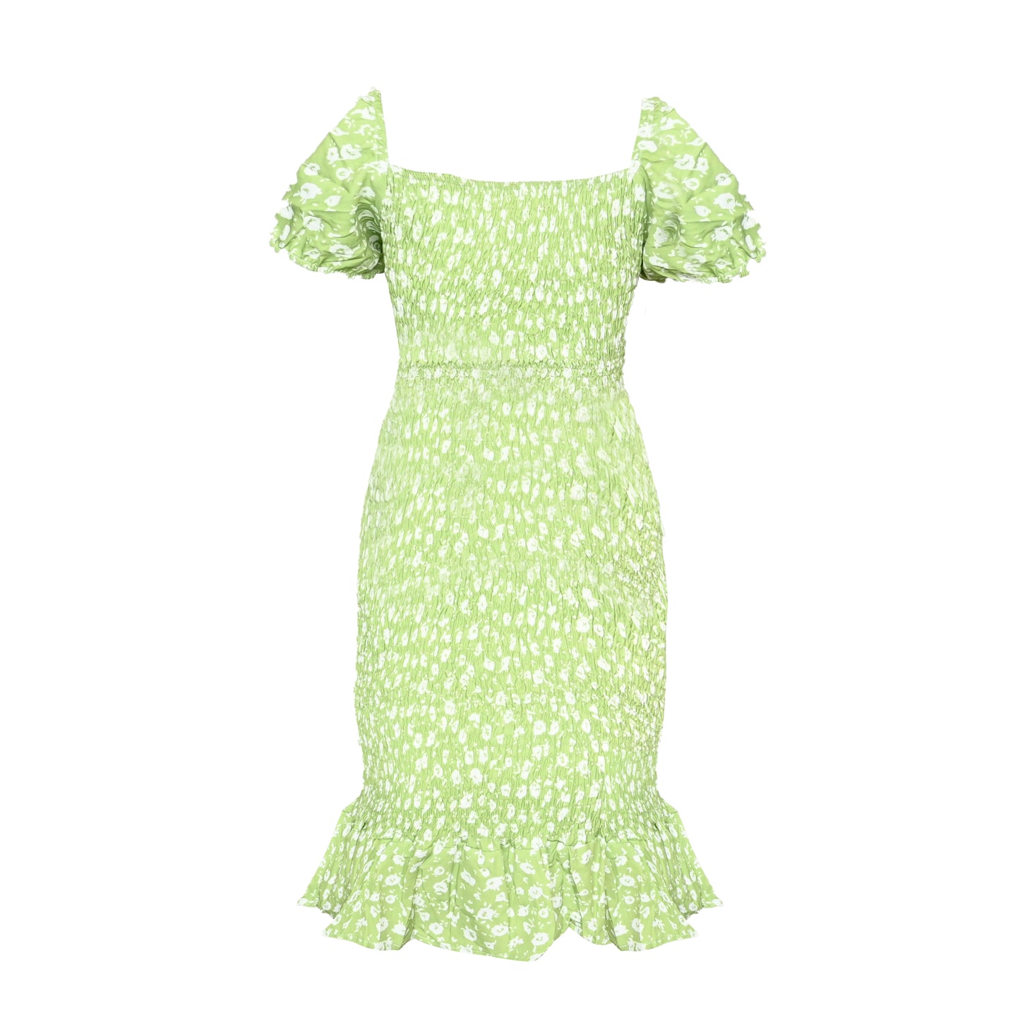 Green Floral Print Cut-out Midi Dress