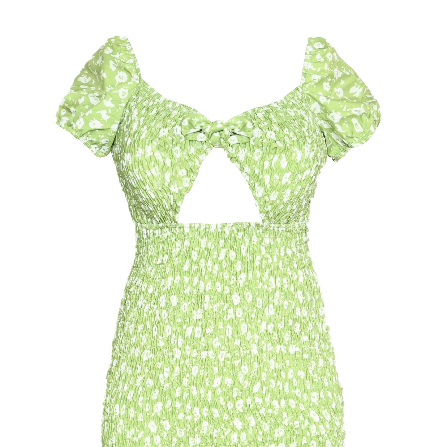 Green Floral Print Cut-out Midi Dress