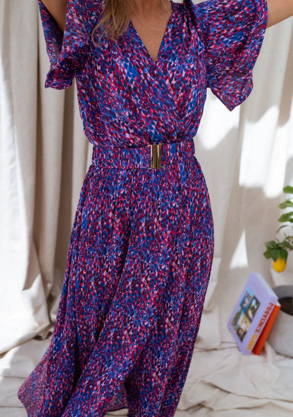 Elegant Purple Short Sleeve Maxi Dress