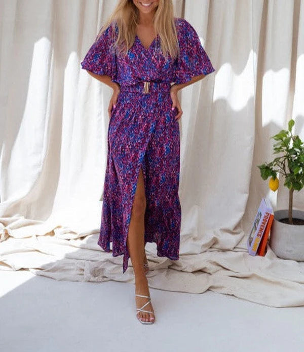 Elegant Purple Short Sleeve Maxi Dress