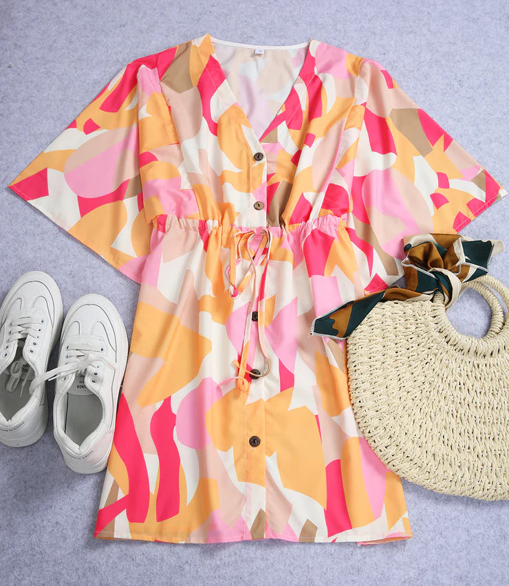 Stunning Print 3/4 Sleeve Mini Dress