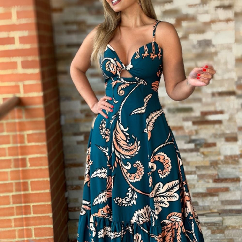 Halter Neck Tropical Print Backless Dress