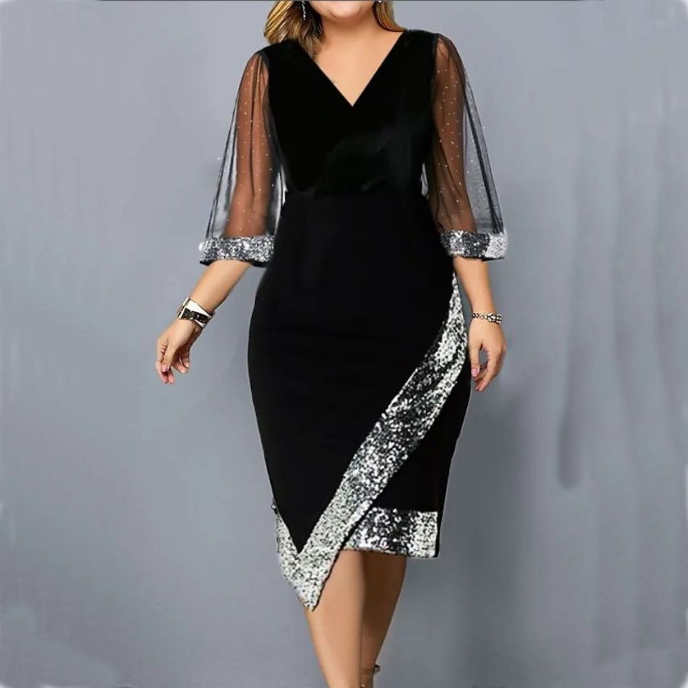 Sequins Half Sleeve Elegant Prom Dress