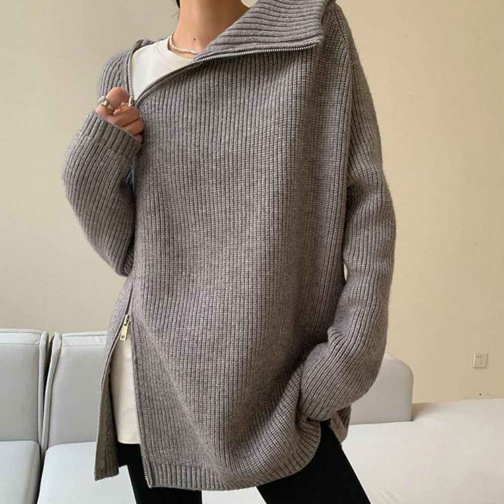 Grey Plain High Neck Sweater