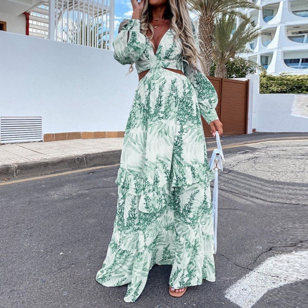 Boho Print Long Backless Dress