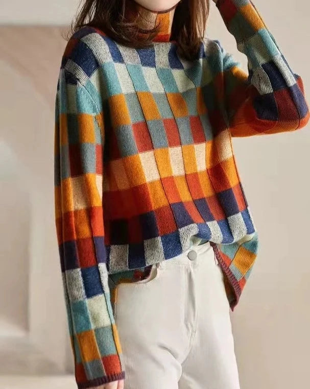 Autumn Cashmere Couture Plaid Turtleneck Sweater