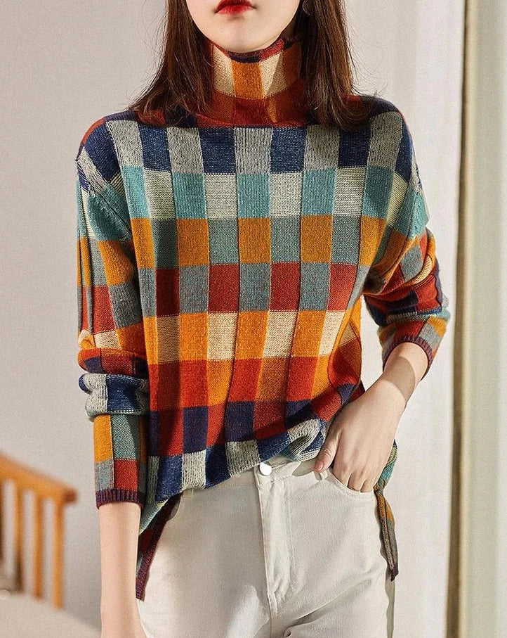 Autumn Cashmere Couture Plaid Turtleneck Sweater