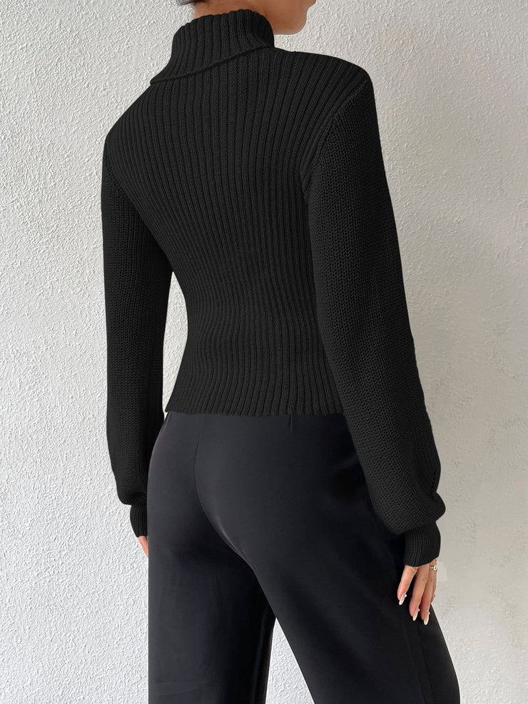 Black Plain Mock Neck Sweater