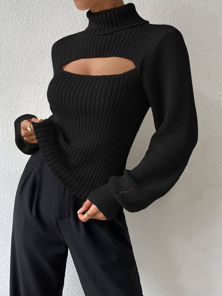 Black Plain Mock Neck Sweater
