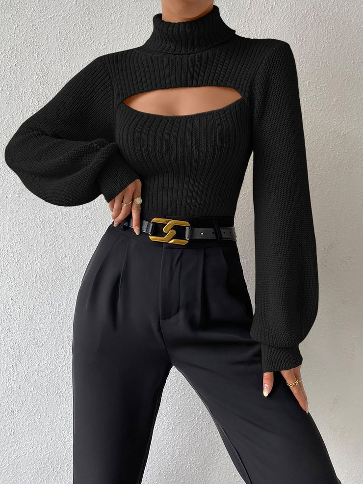 Black Plain Mock Neck Sweater