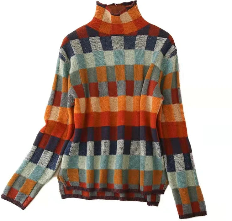 Autumn Cashmere Couture Plaid Turtleneck Sweater